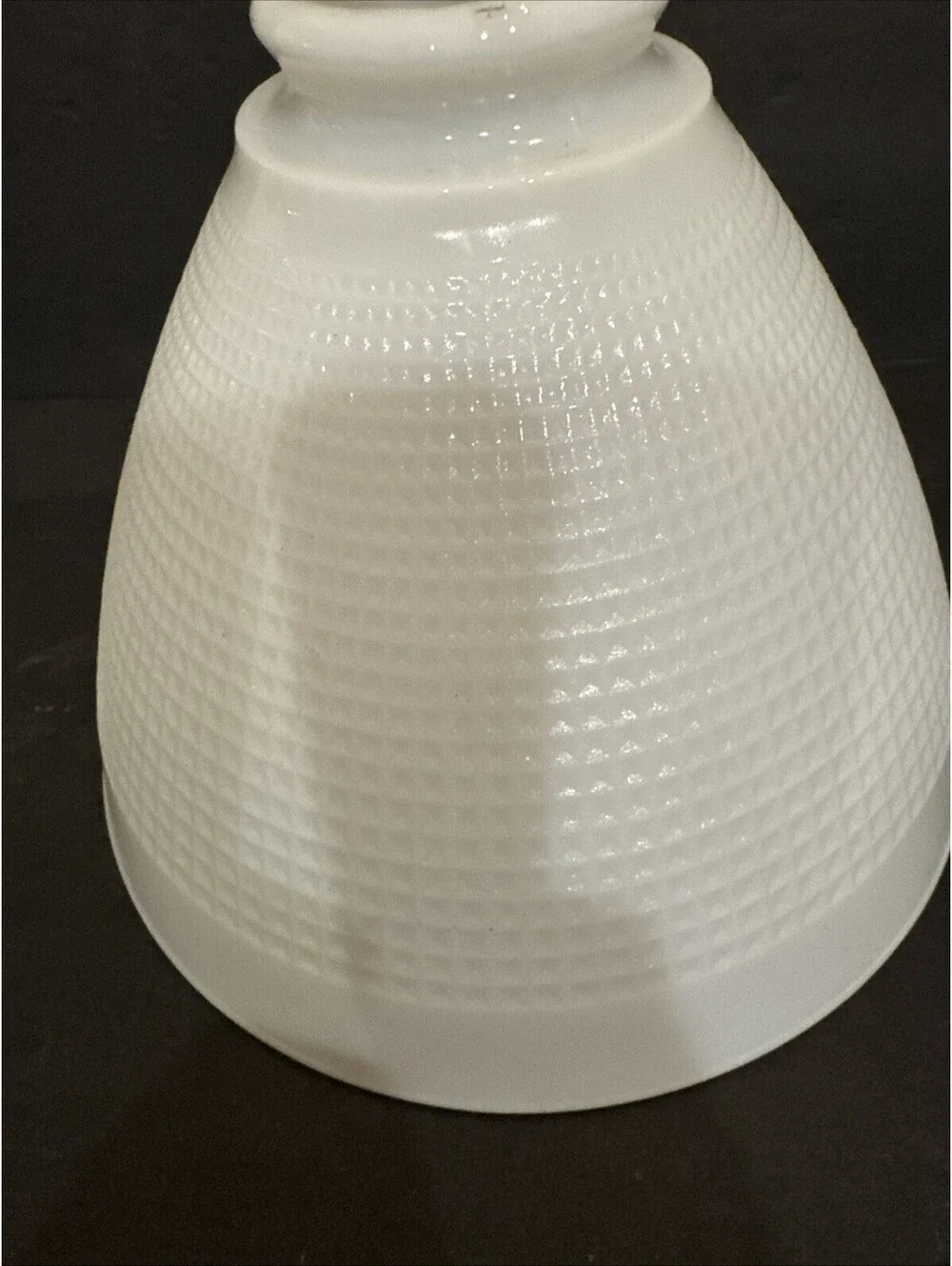 Vintage Corning White Milk Glass Waffle Pattern Torchiere Pendant Lamp Shade 8
